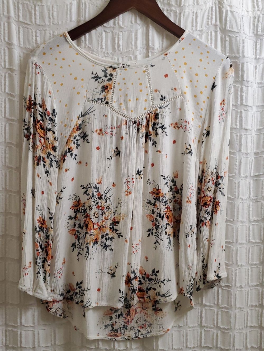 Rewind Cream Floral Peasant Blouse with Crochet Trim